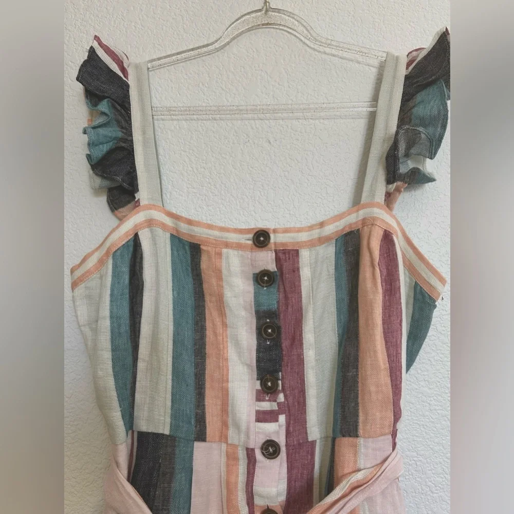 J CREW Linen Button-up midi dress in mixed stripe Multicolor Sleeveless Lined - Picture 7 of 15